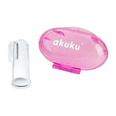 akuku a0265 silikonska četkica za prve zube roza - slika 1