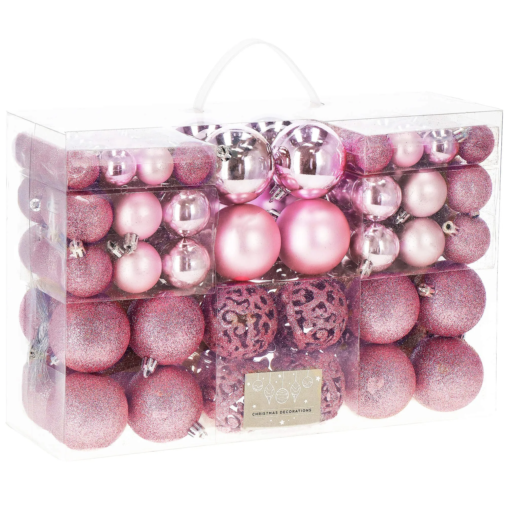 božićne kuglice 3 / 4 / 6 cm – set 100 komada ružičasta boja - slika 3