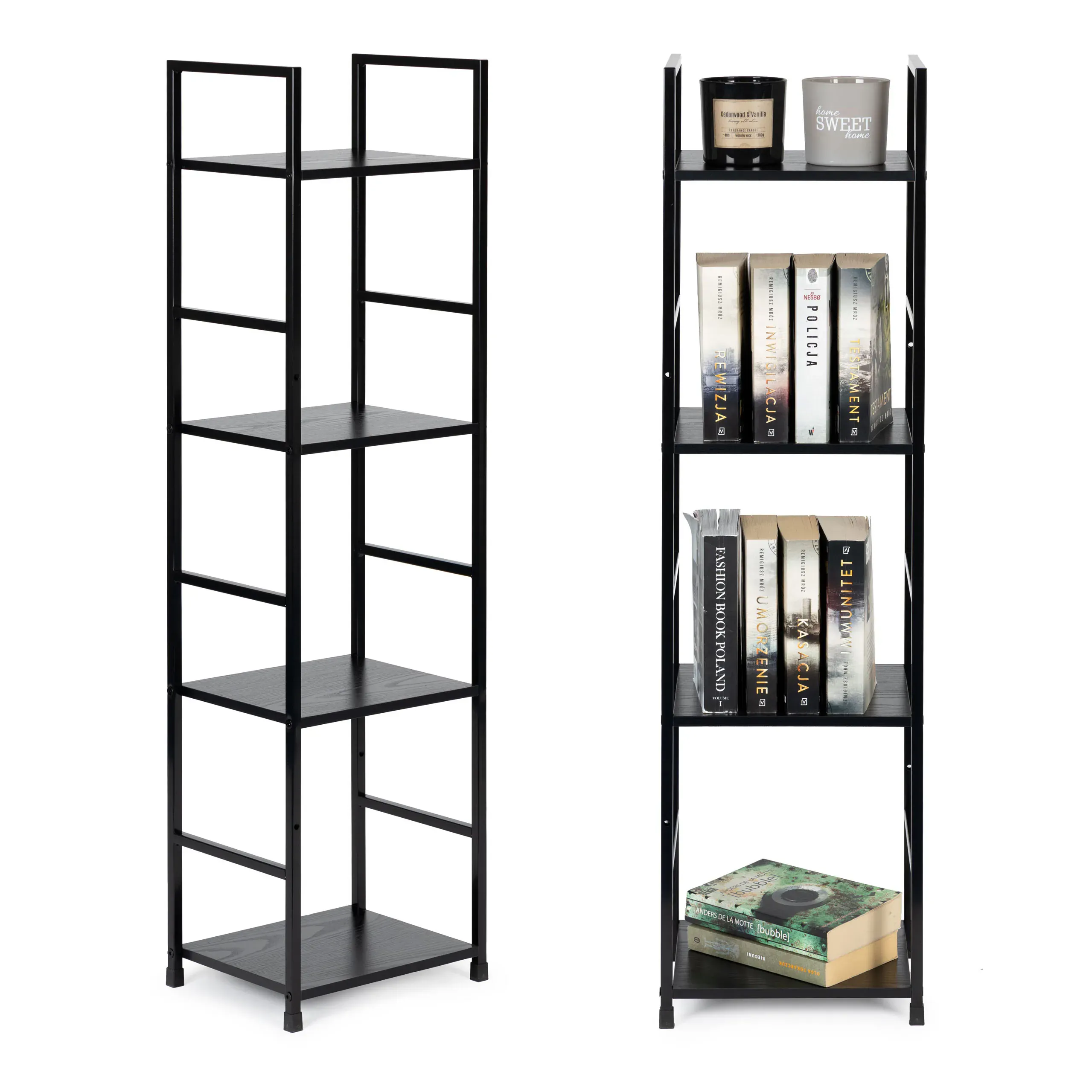 modernhome loft polica za knjige, 4 razine, crna - slika 2