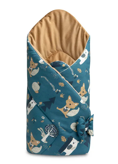dvostrani baršunasti pokrivač za bebe 75x75cm šumske životinje plavi - slika 1