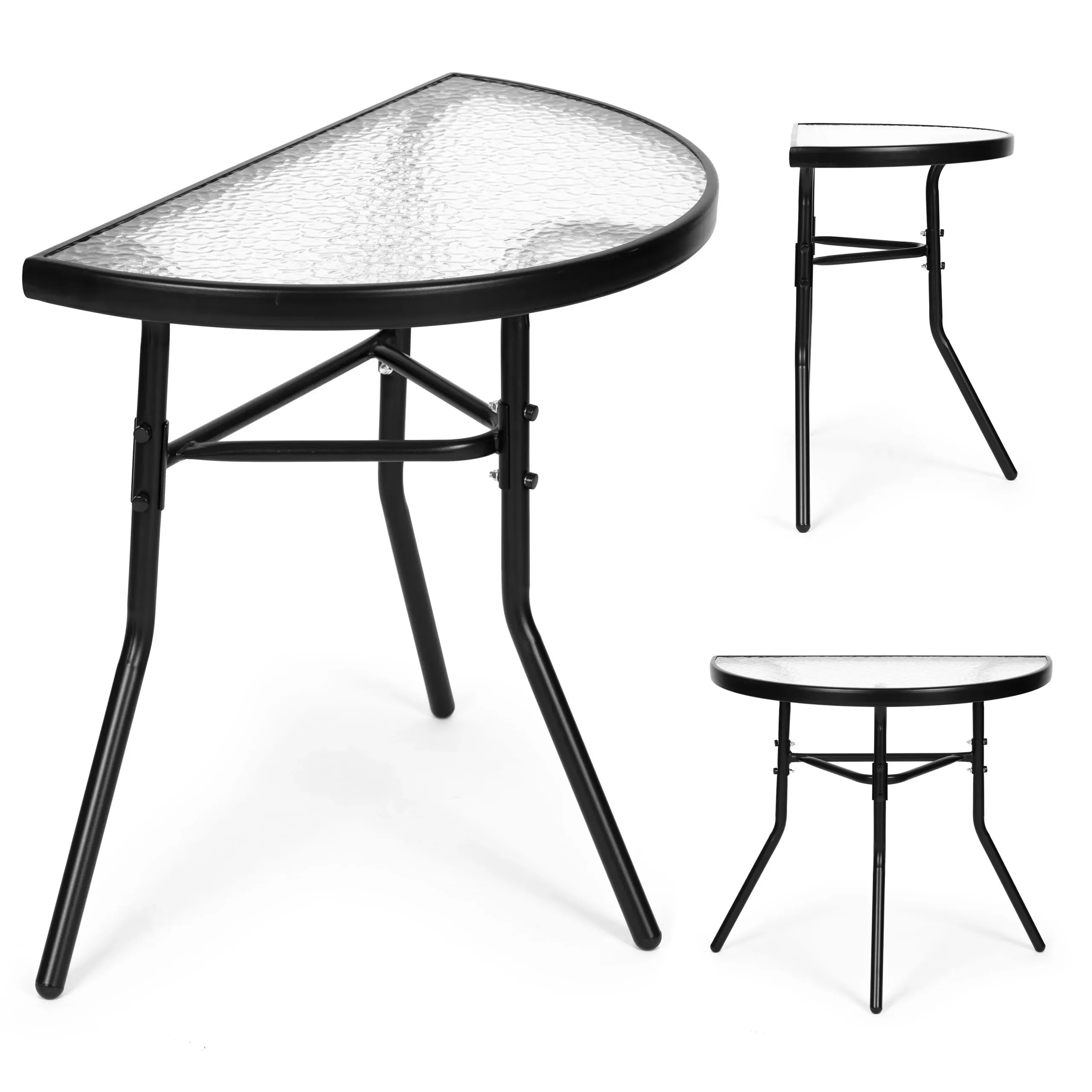 polukružni vrtni stakleni stol 70x43 cm - slika 2