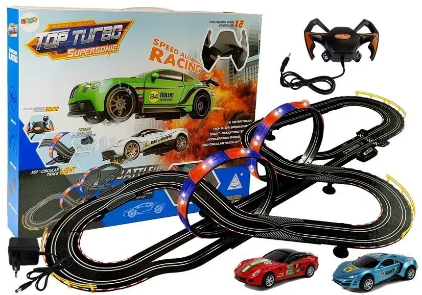 trkaća staza 1:43 2 automobila top turbo svjetla dužine 7,6 m - slika 2