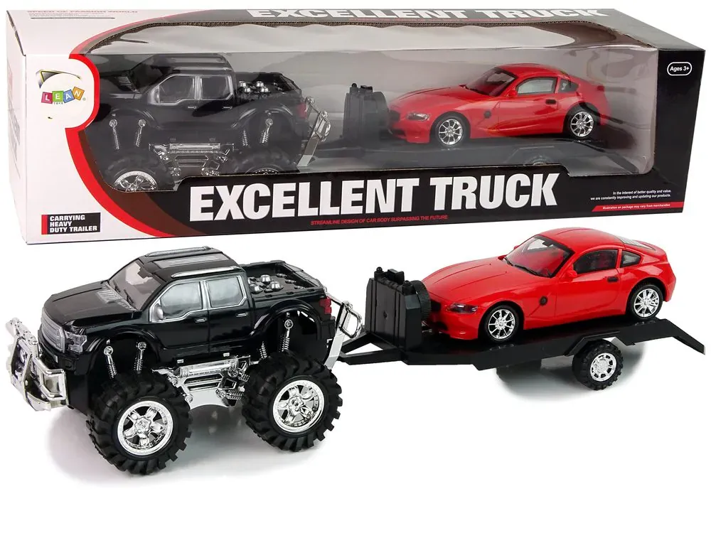 igračka monster truck s prikolicom i bmw-om 58cm crno - crveni - slika 2