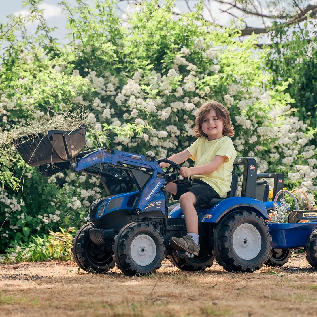falk traktor na pedale s prikolicom new holland - plavi 3+ - slika 3