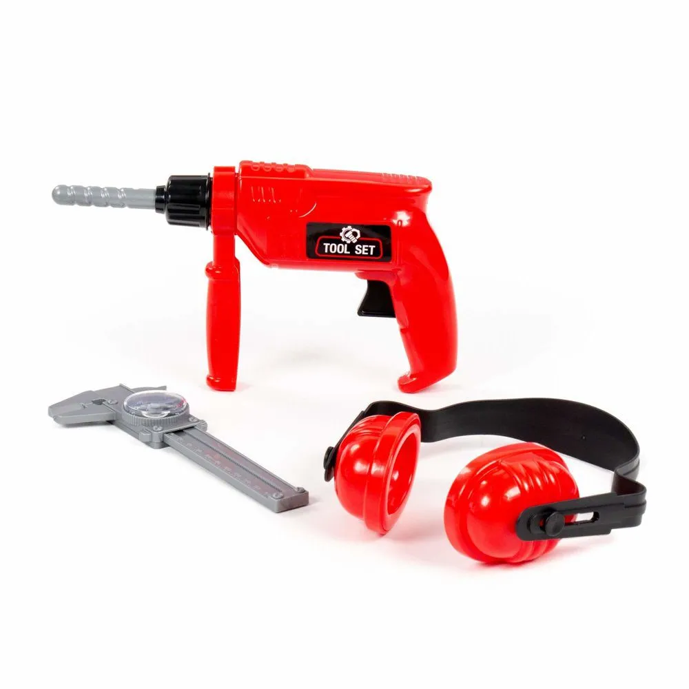 dječji diy set alata sa zaštitnim slušalicama crveni - slika 3