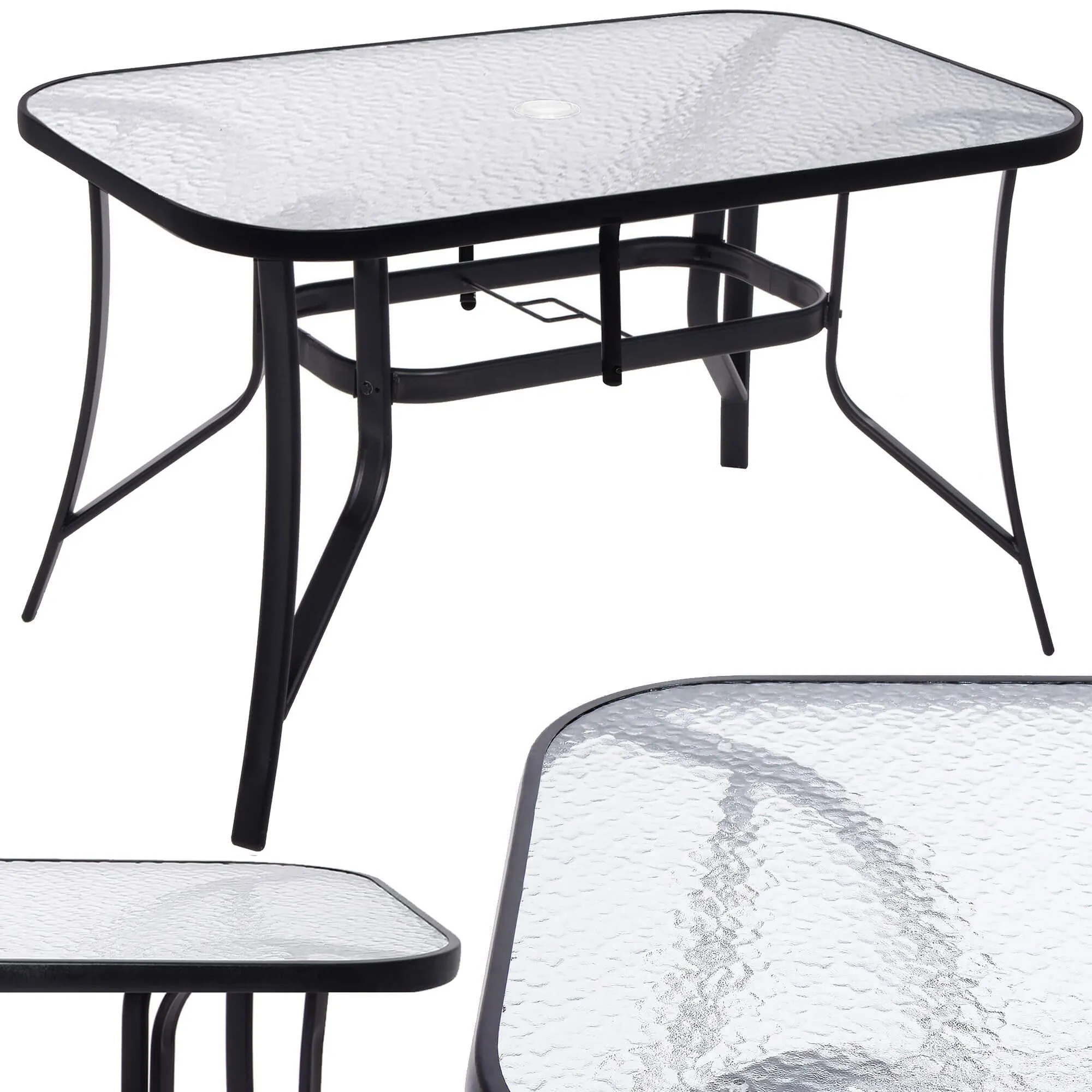 springos stakleni vrtni stol, crni 150 x 90 cm - slika 9