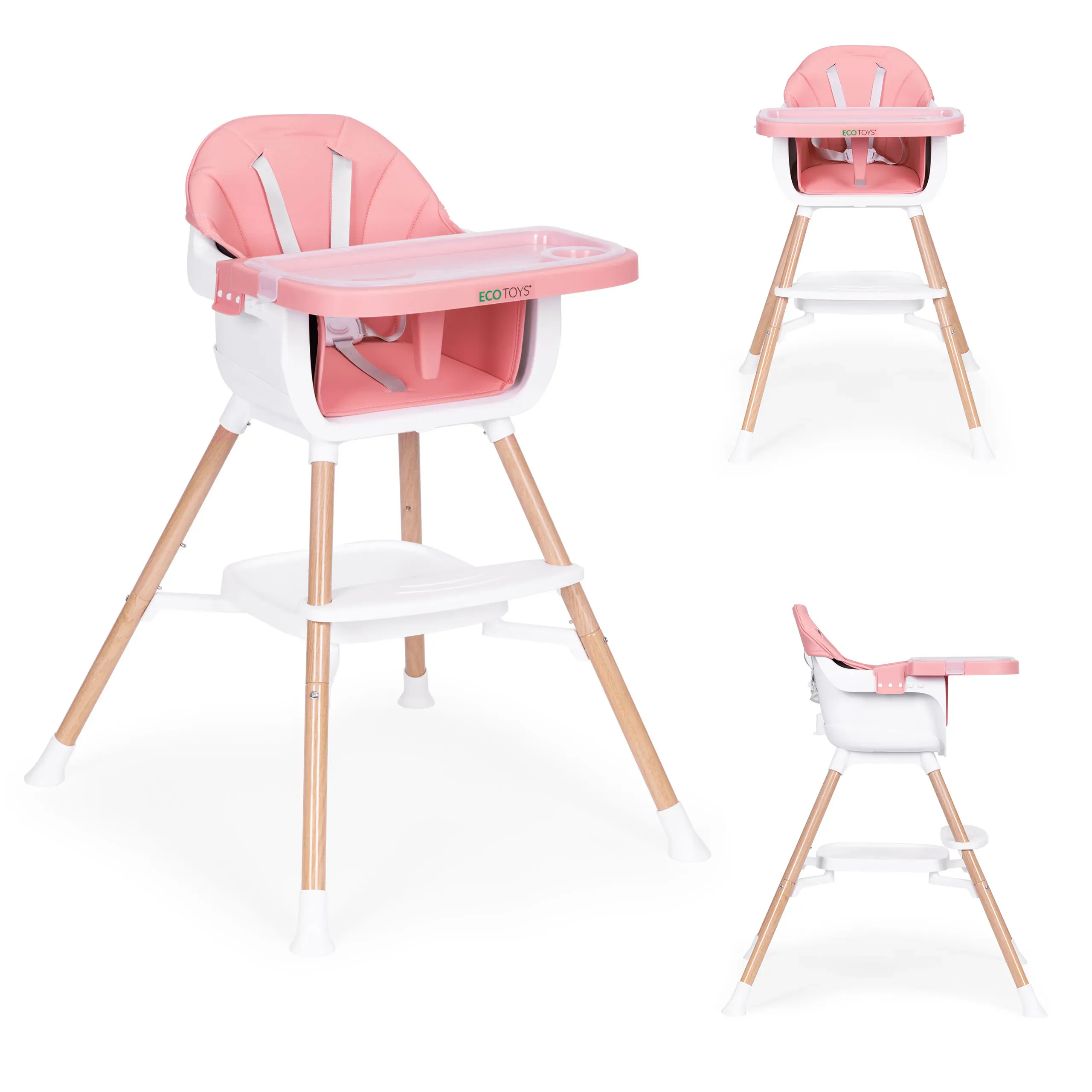 dječja stolica za hranjenje 2-u-1, roza, ecotoys - slika 2