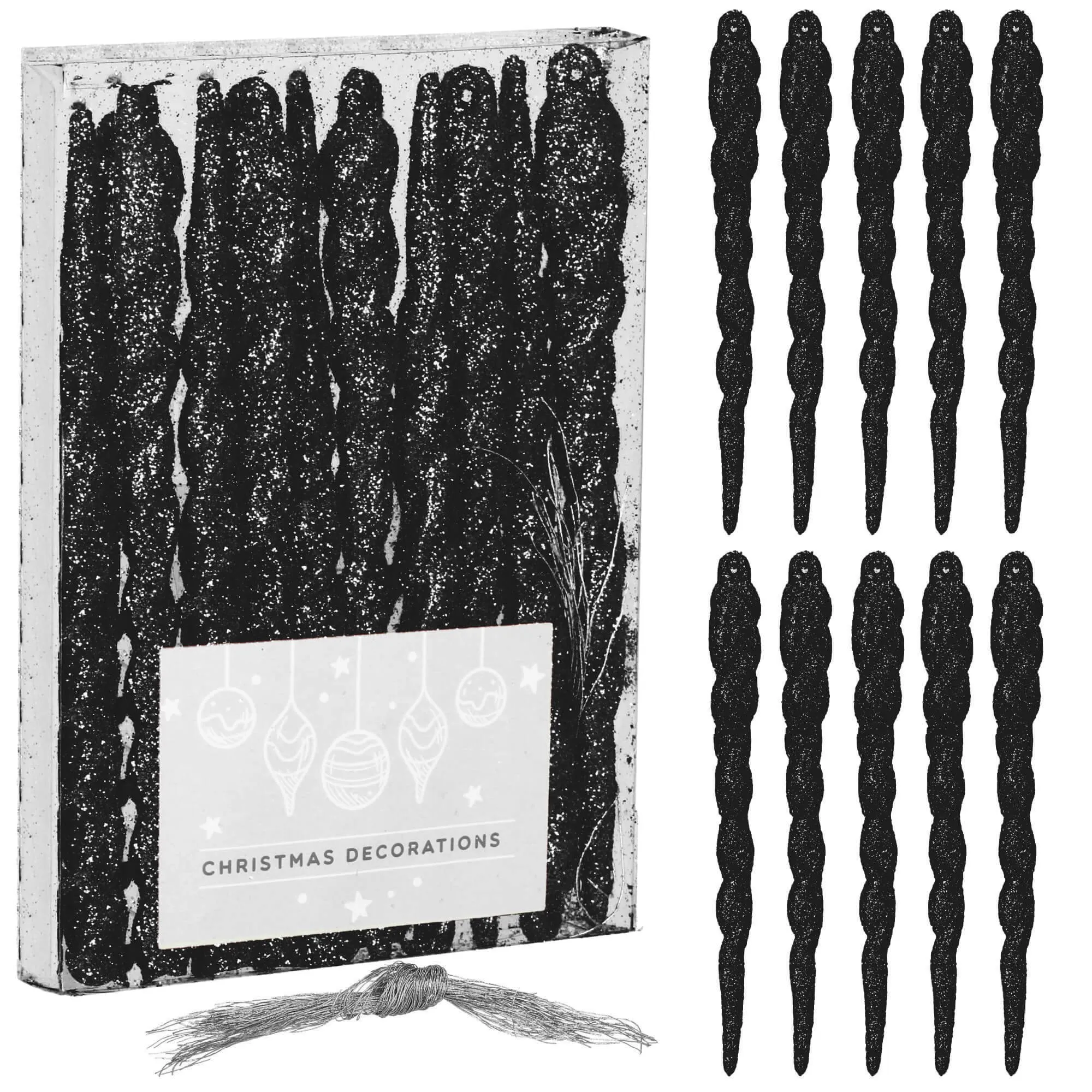 božićni ukrasi 12 cm – set 10 komada, crni - slika 3