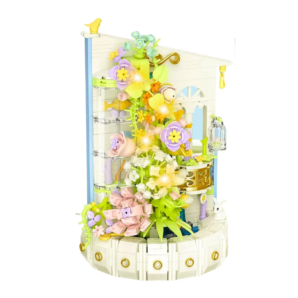 set građevnih kocki – floral tower s led svjetlom, 632 dijela - slika 3