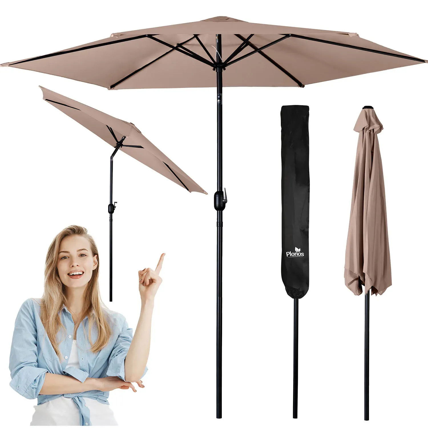 plonos vrtni suncobran 300 cm bež - slika 2