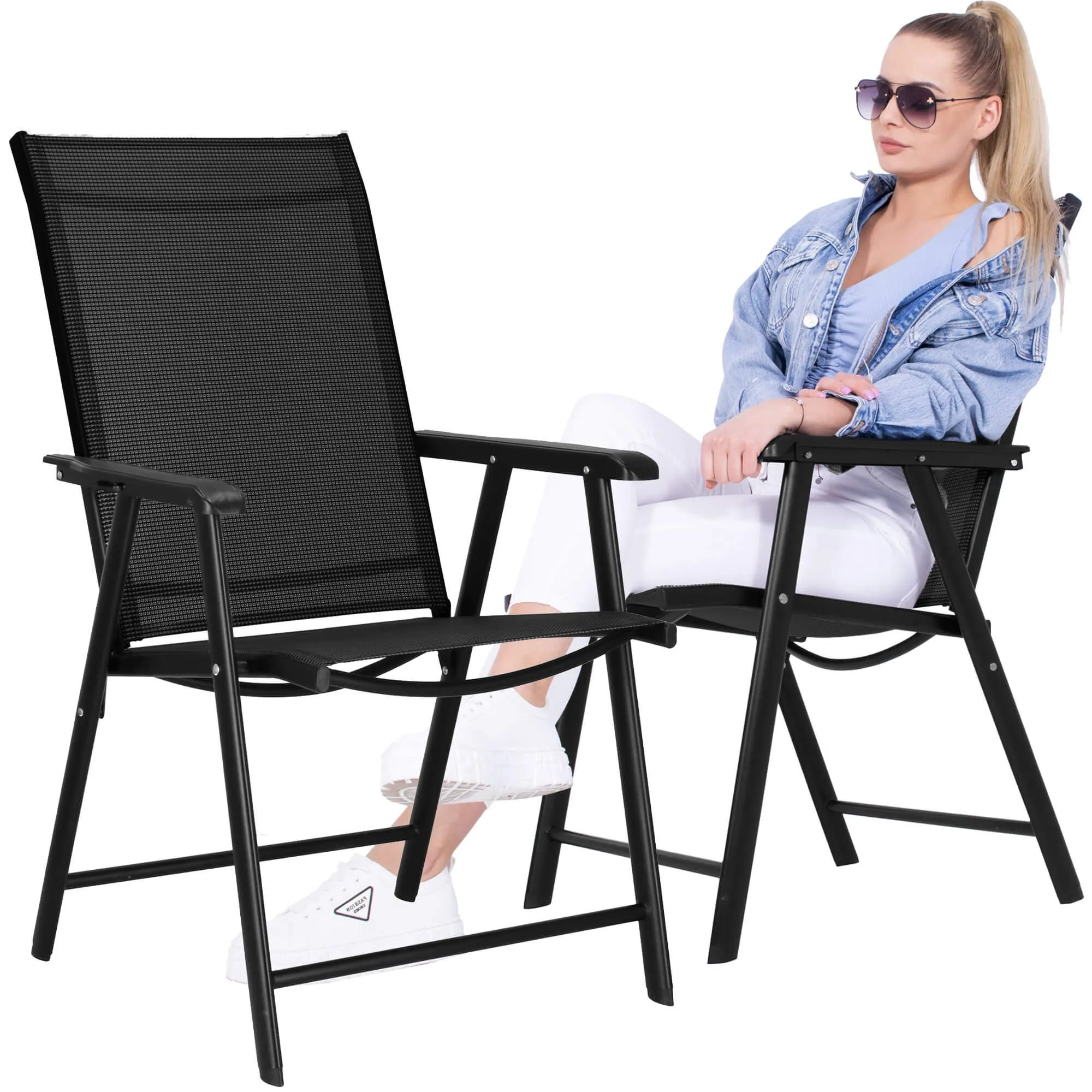 sklopiva metalna vrtna stolica,crna 56 x 64 x 94 cm - slika 6