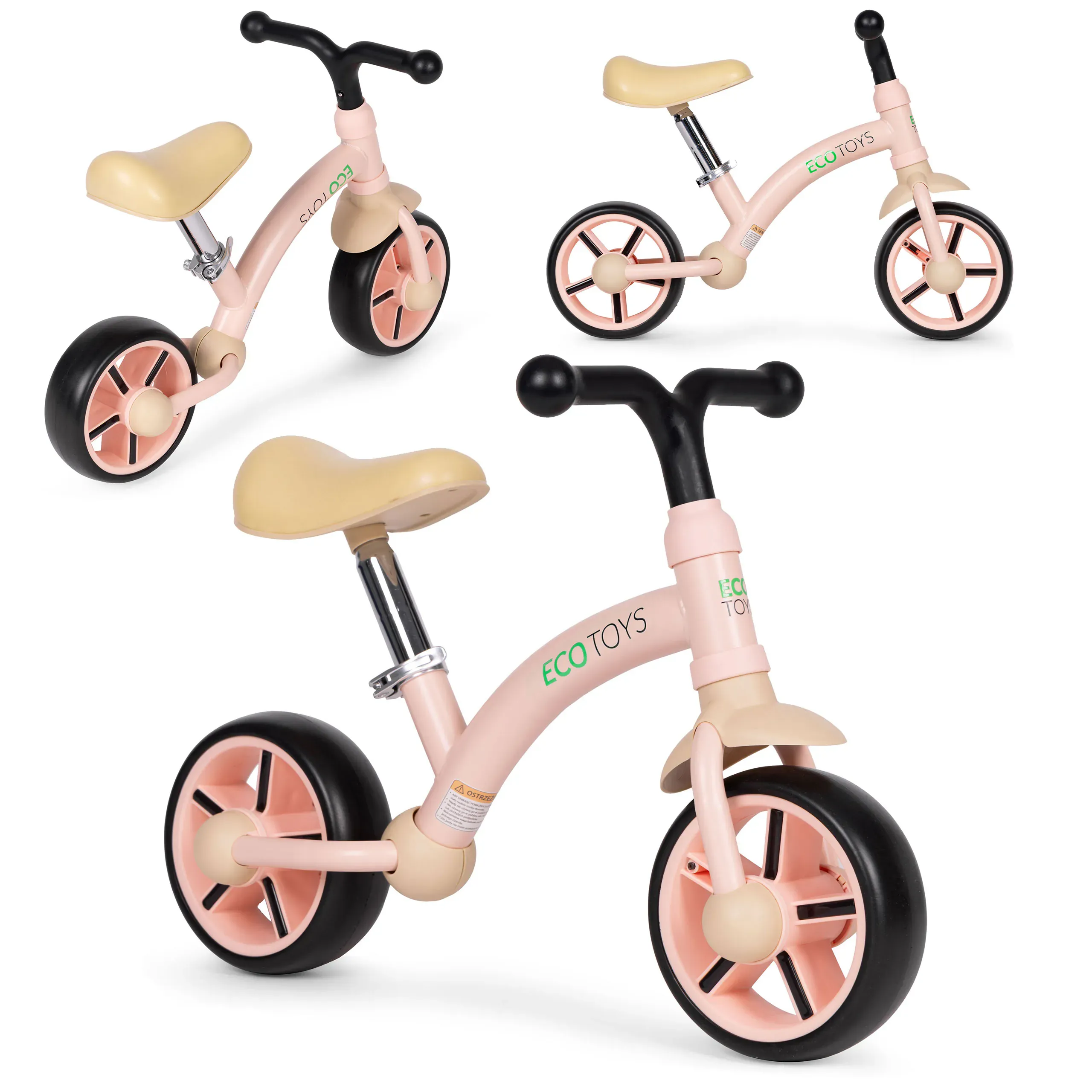 ecotoys balansni bicikl za djecu – eva kotači, podesivo sjedalo, rozi - slika 2