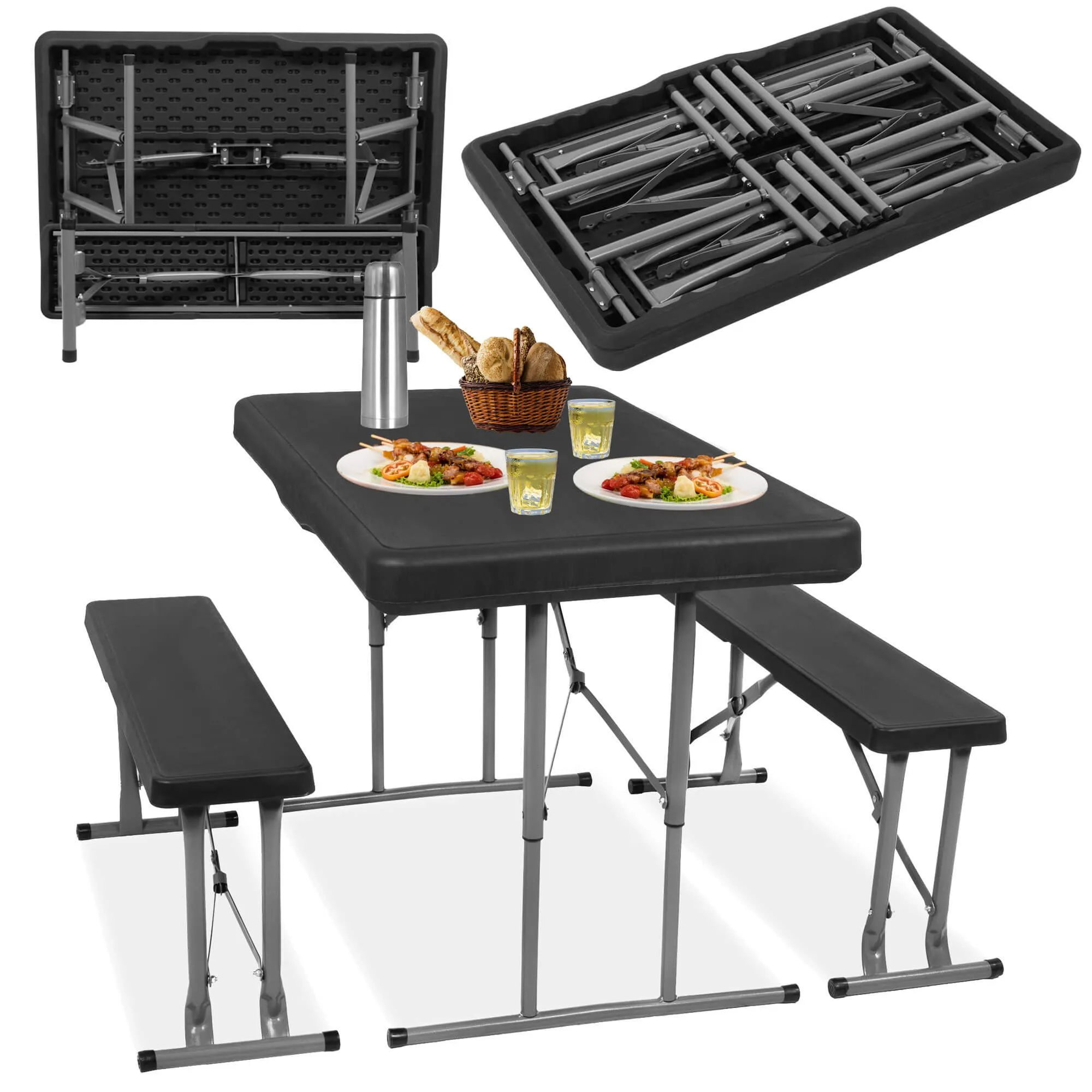 set za catering stol + klupe 105 x 65 x 69 cm crni - slika 6