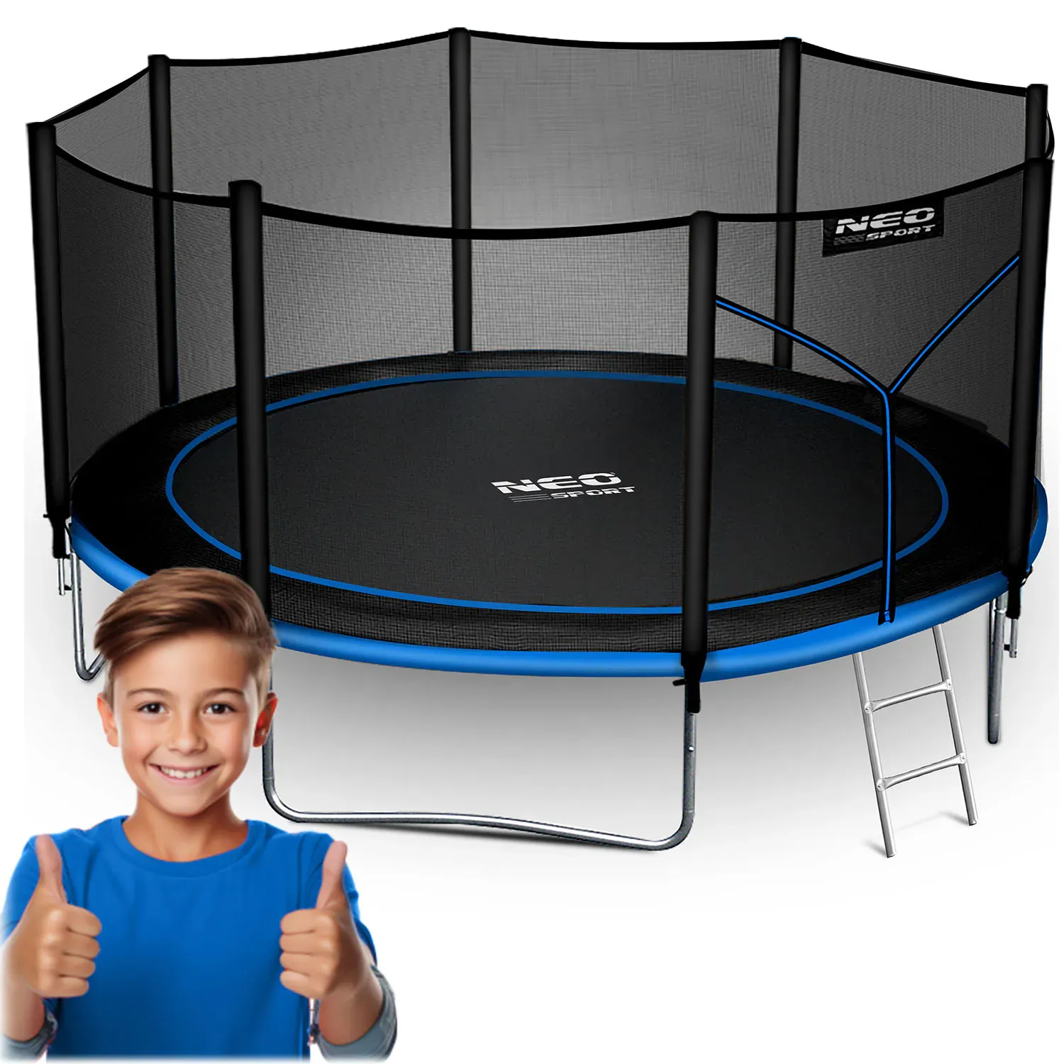 neo-sport vrtni trampolin 404 cm (13 ft) s vanjskom mrežom i ljestvama, plavi - slika 2
