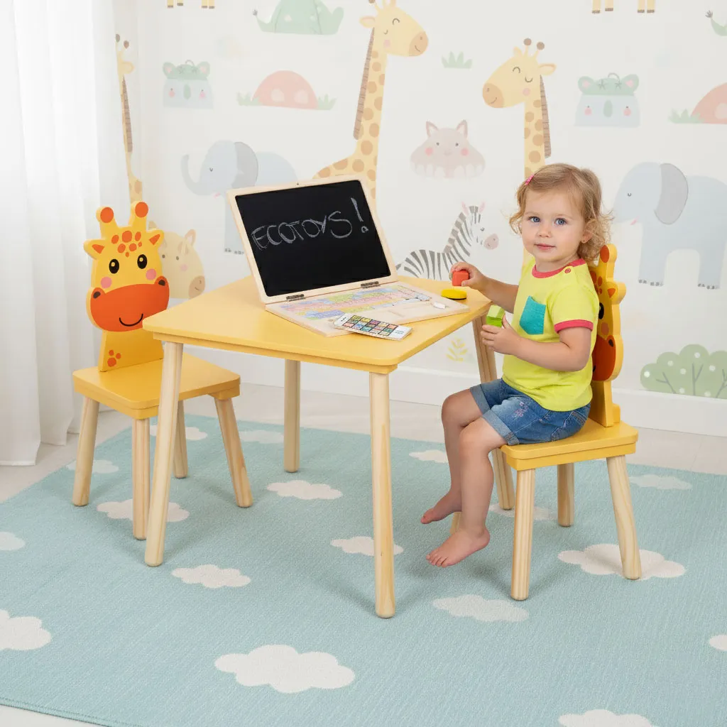 ecotoys dječji set namještaja žirafa – stol i 2 stolice - slika 3