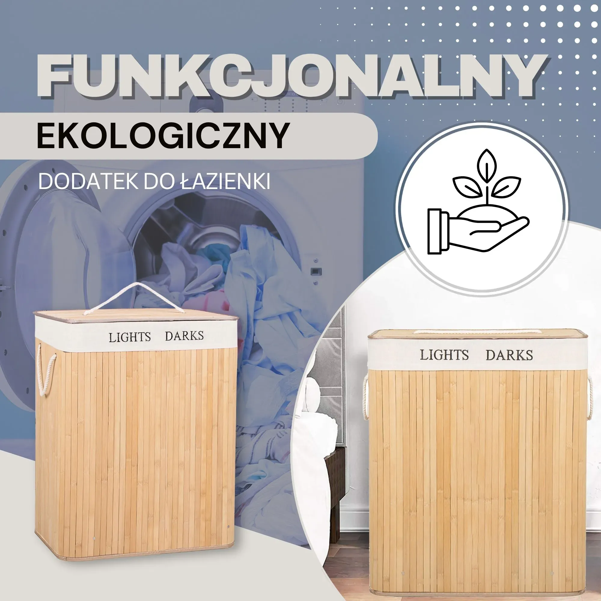 košara za rublje od bambusa ecru - slika 2