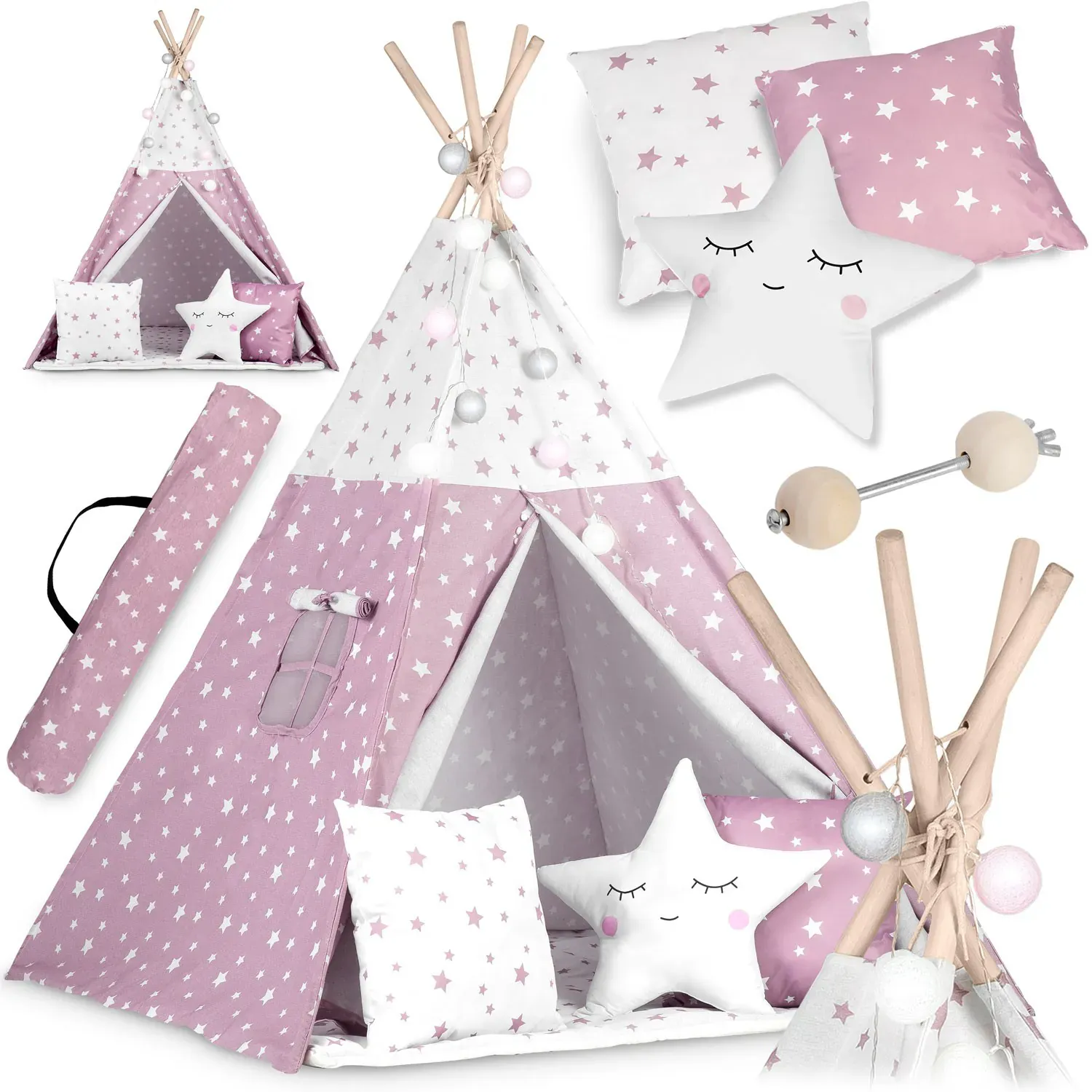 nukido teepee šator za djecu s svjetlima -bijelo rozi - slika 2