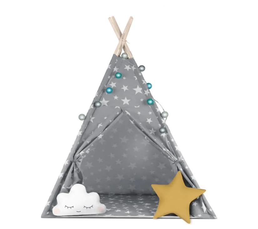 nukido teepee šator za djecu sa svjetlima - sivi sa zvjezdicama - slika 5