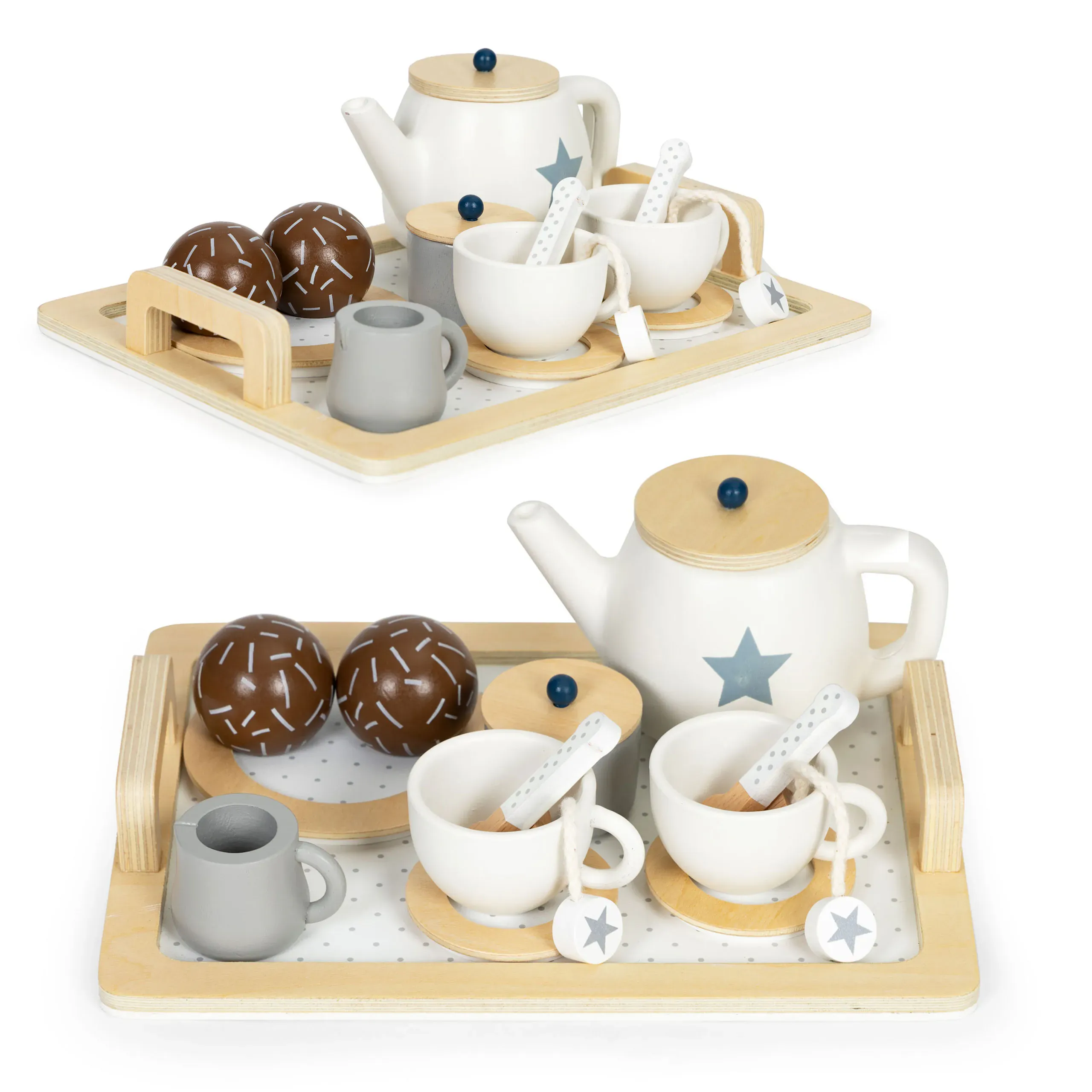 drveni set za čaj, vrč, šalice, 16 elemenata ecotoys - slika 2