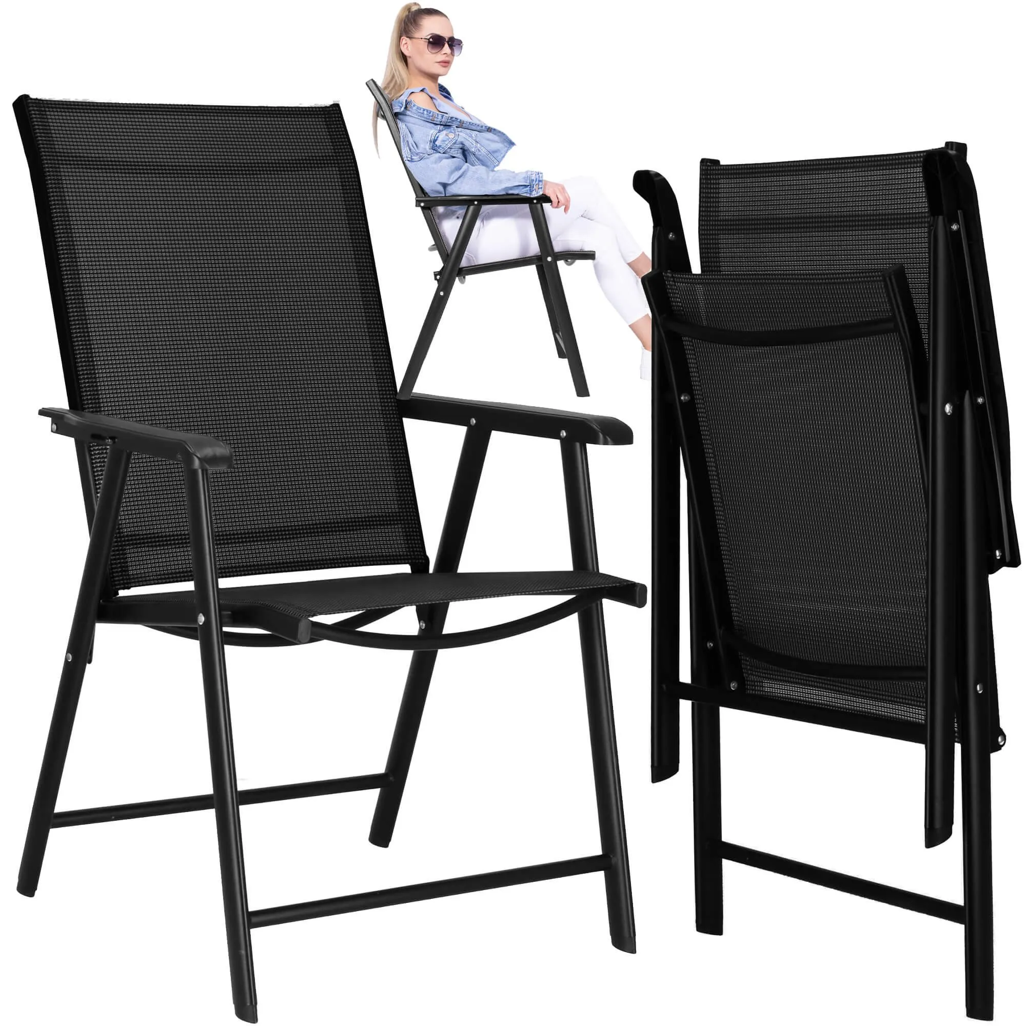 sklopiva metalna vrtna stolica,crna 56 x 64 x 94 cm - slika 4