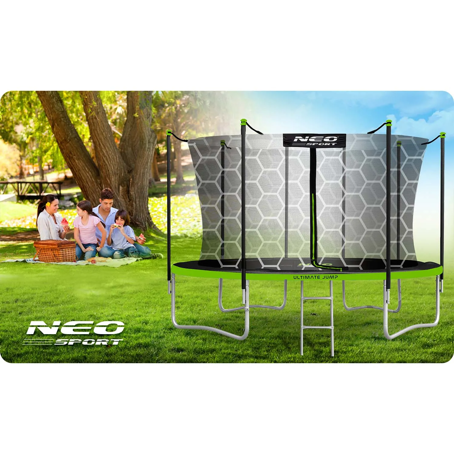 neo-sport vrtni trampolin 374 cm (12 ft) s unutarnjom mrežom i ljestvama - slika 4