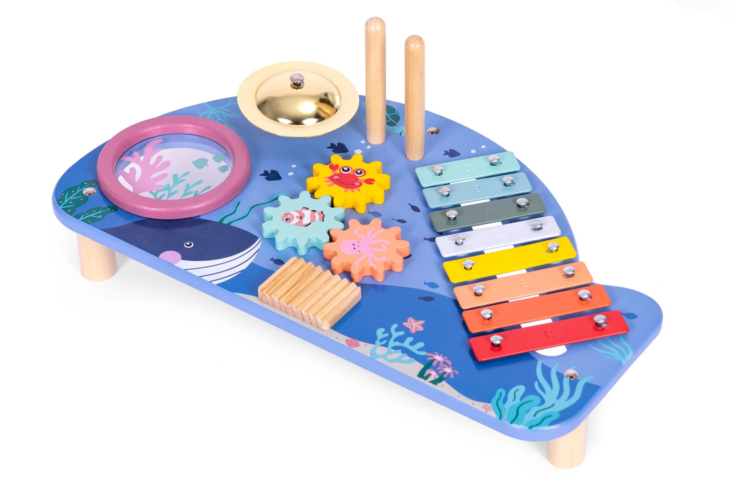 stol za glazbene instrumente sa ksilofonom, činelama, tamburinom, morska tema ecotoys - slika 6
