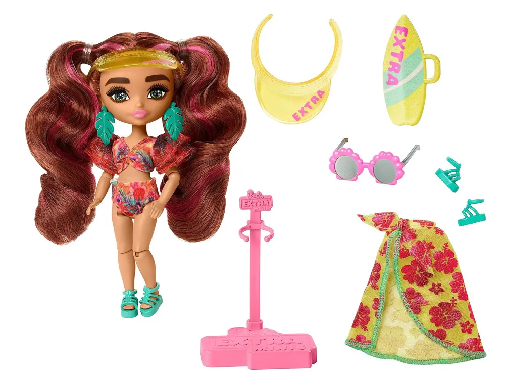 lutka barbie extra fly minis u izdanju za plažu - smeđa kosa - slika 3