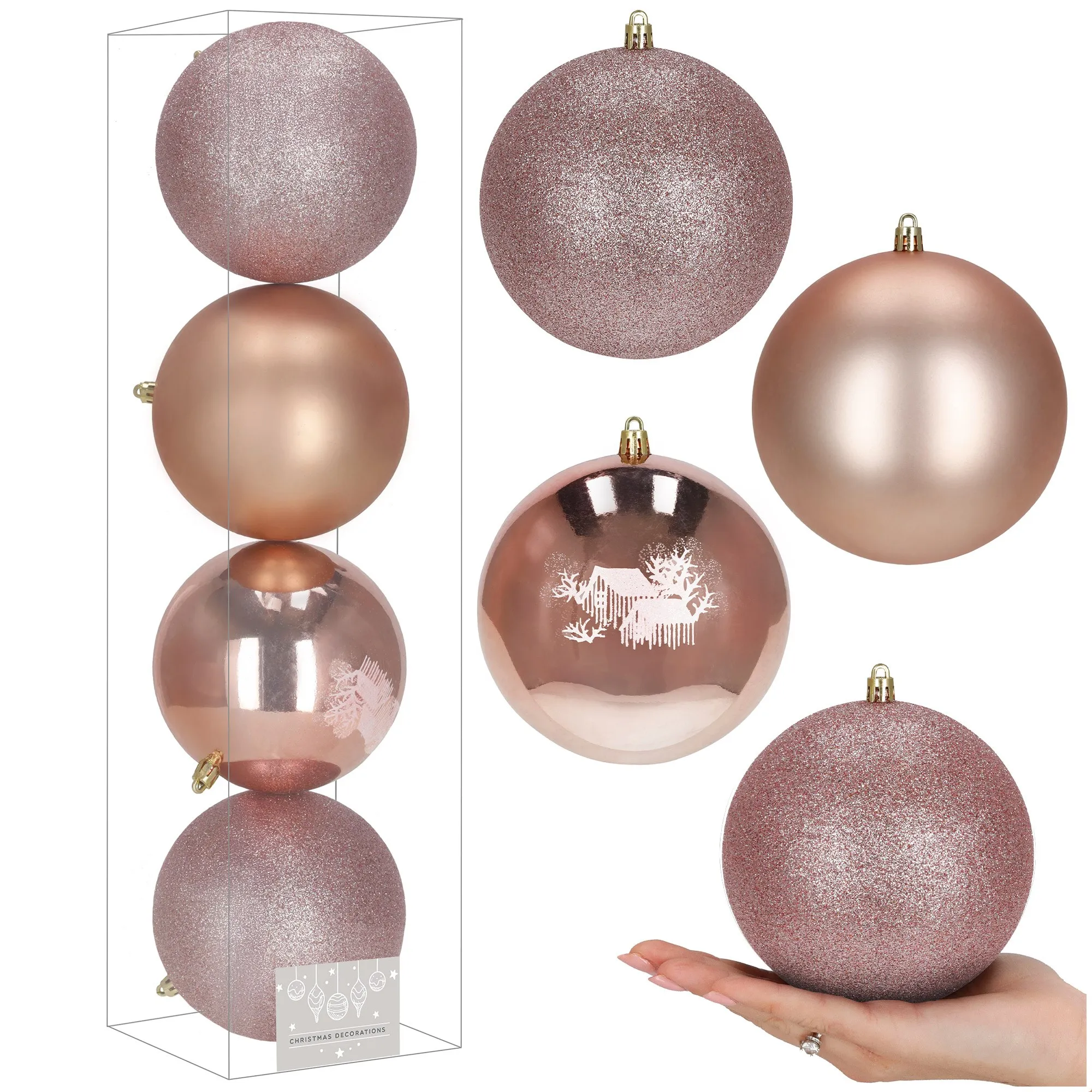 božićne kuglice 12 cm – set 4 komada roze - slika 4
