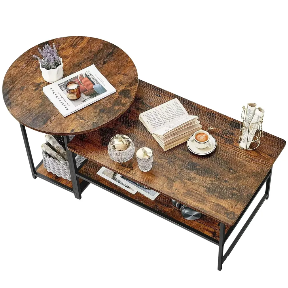 rustikalni set stolića za kavu 2-u-1 – drvo, vintage stil, 123 × 60 × 51 cm - slika 6