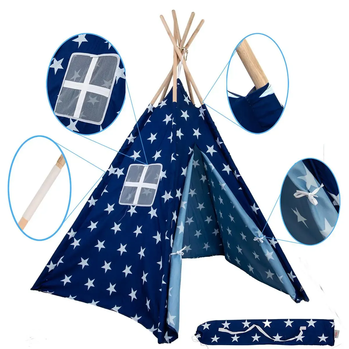 enero toys wigwam šator, plave zvjezdice - slika 2