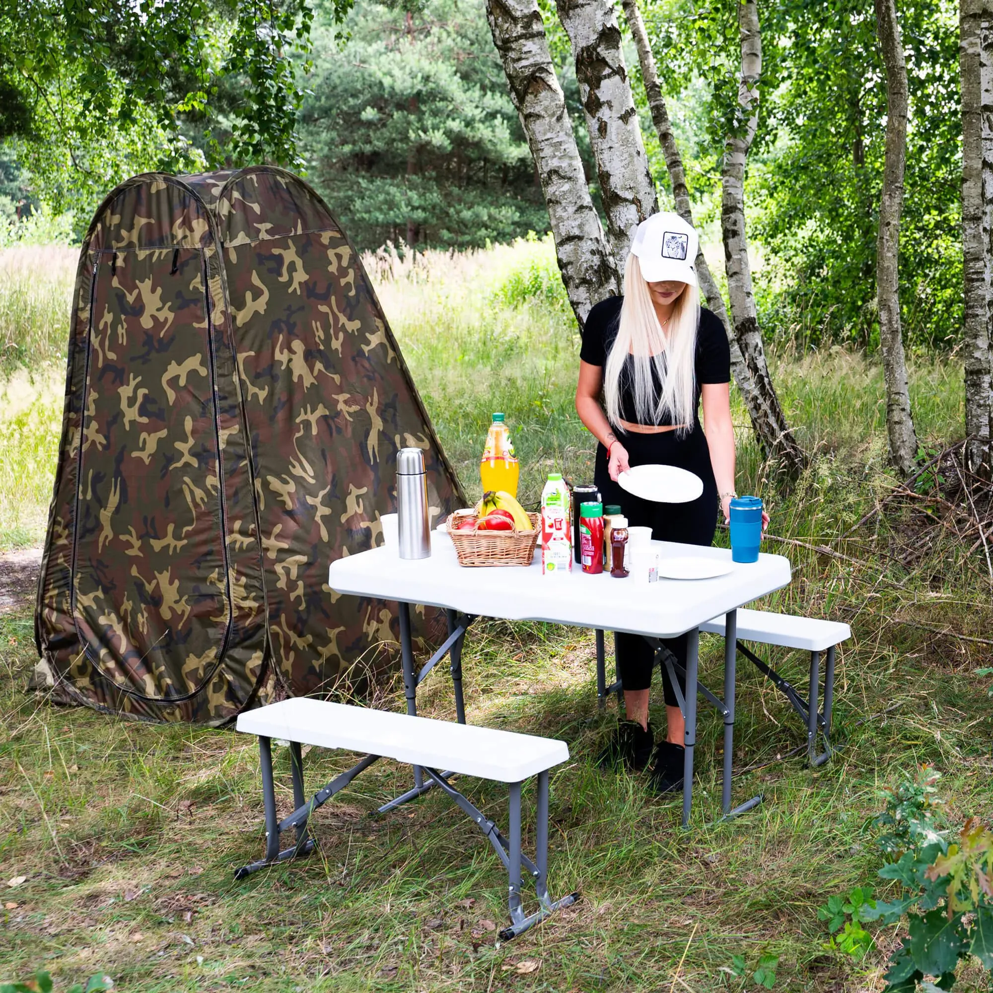 Set za catering stol + klupe 105 x 65 x 69 cm bijeli - Pribislavec