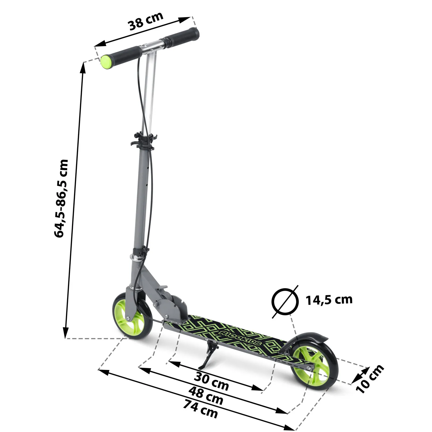 ricokids romobil za djecu kodi, pu kotači, crno zeleni - slika 6