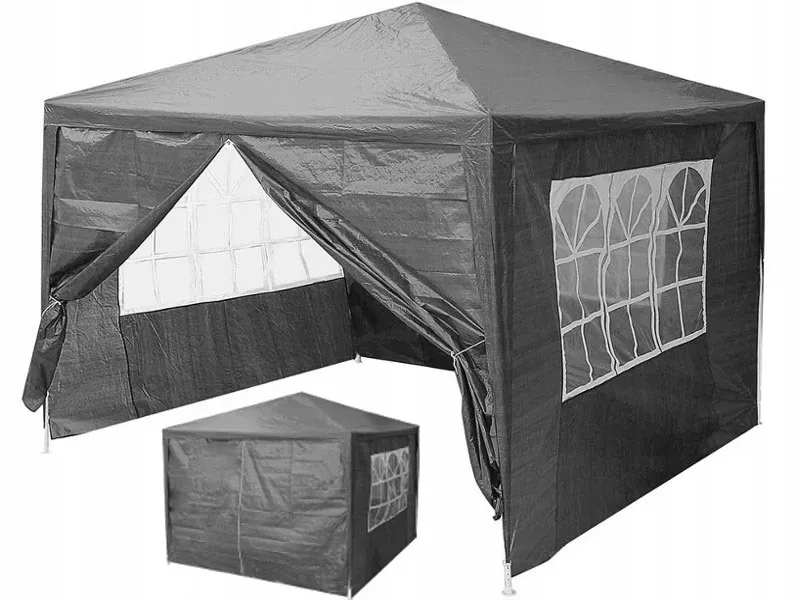 multigarden komercijalni vrtni paviljon šator – 3 × 3 m, 4 zida, sivi - slika 1