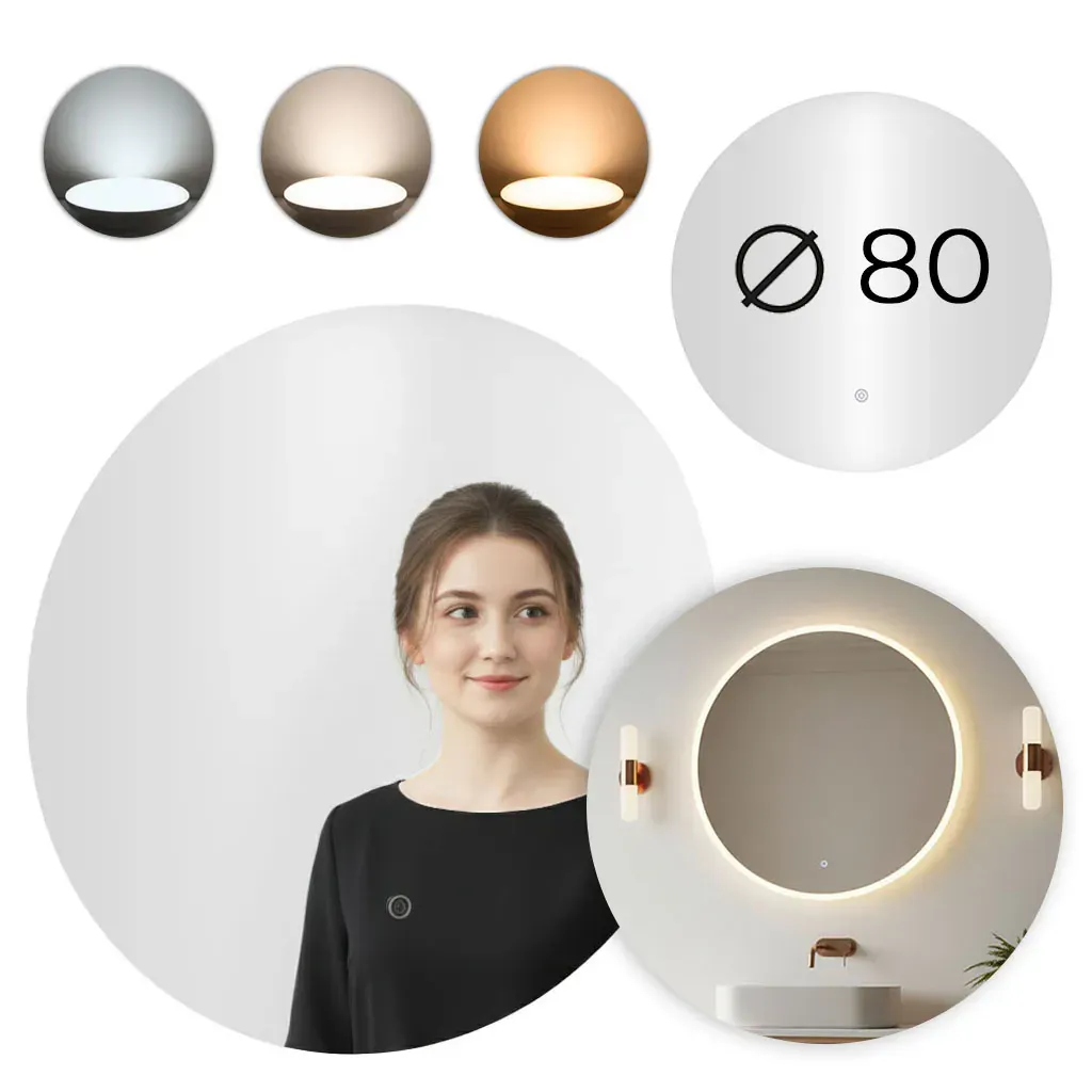 modernhome led kupaonsko ogledalo 80 cm – 3 boje svjetla, dodirni prekidač - slika 1