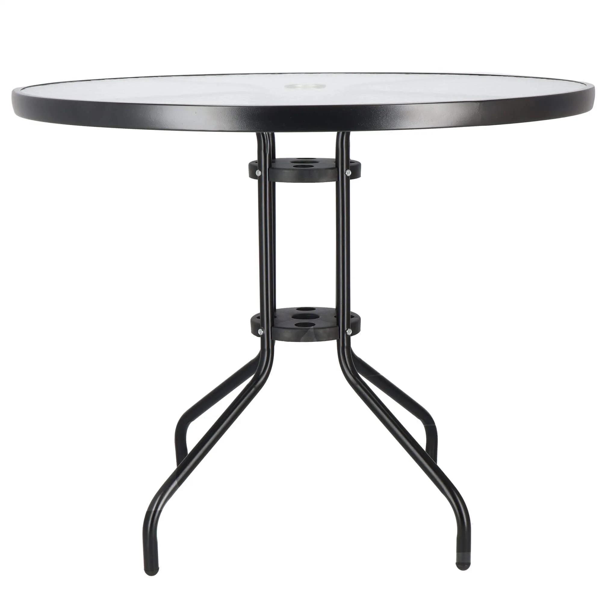 springos stakleni okrugli vrtni stol, crni 90 cm - slika 5