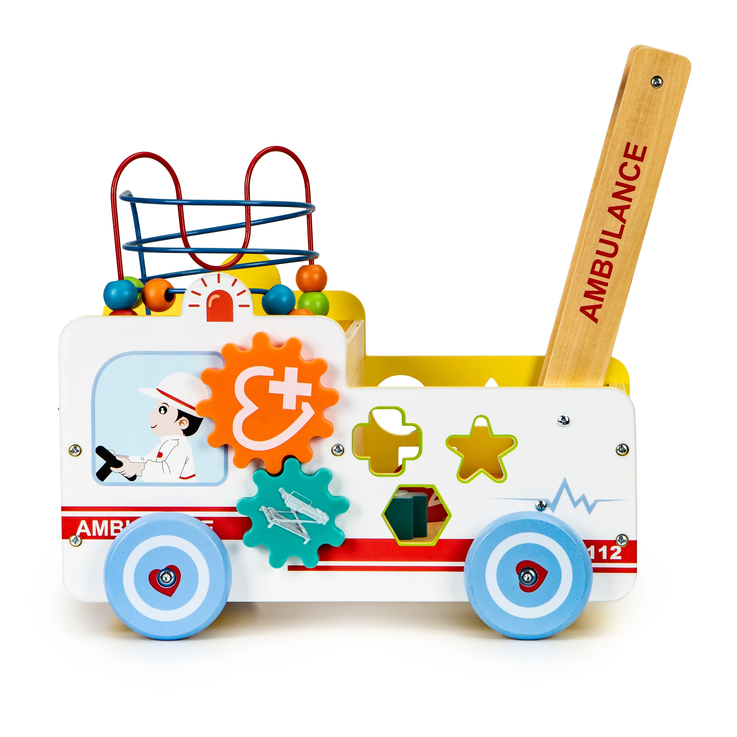 ecotoys multifunkcionalna drvena guralica ambulanta - slika 5