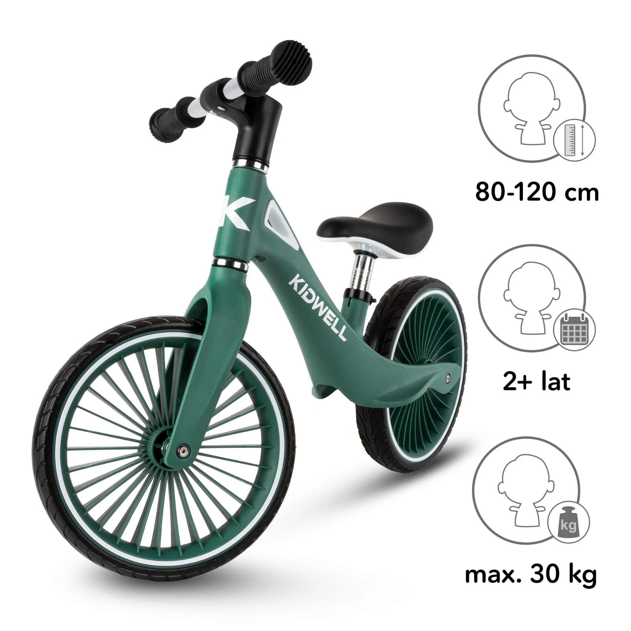 kidwell nix dječji bicikl bez pedala, tamnozeleni - slika 8