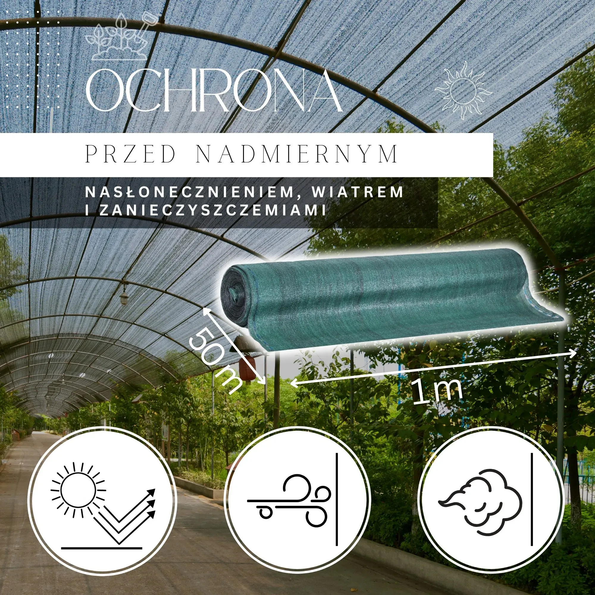 zelena sjenila mreža 140 g/m², 1 × 50 m + 200 vezica - slika 2