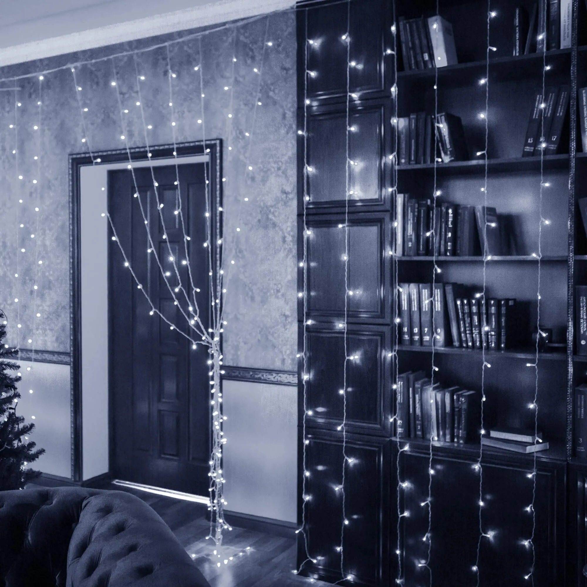 božićna led zavjesa 300 led hladno bijela - slika 6