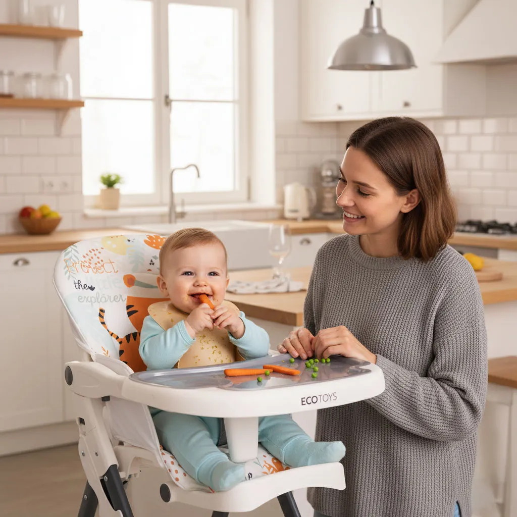 ecotoys sklopiva hranilica za bebe s igračkama, bijela - slika 3