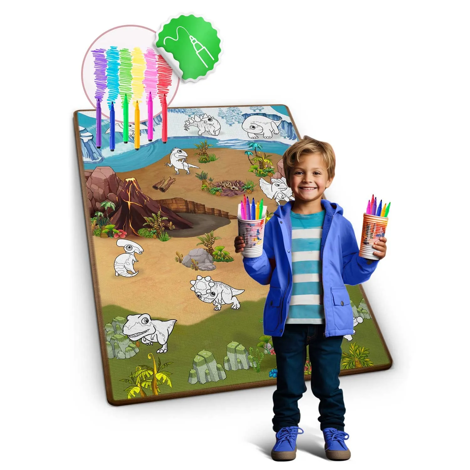 ricokids model rk-344 xxl podloga za bojanje + flomasteri gratis 120 x 90 x 0,3 cm, dinosaur - slika 5