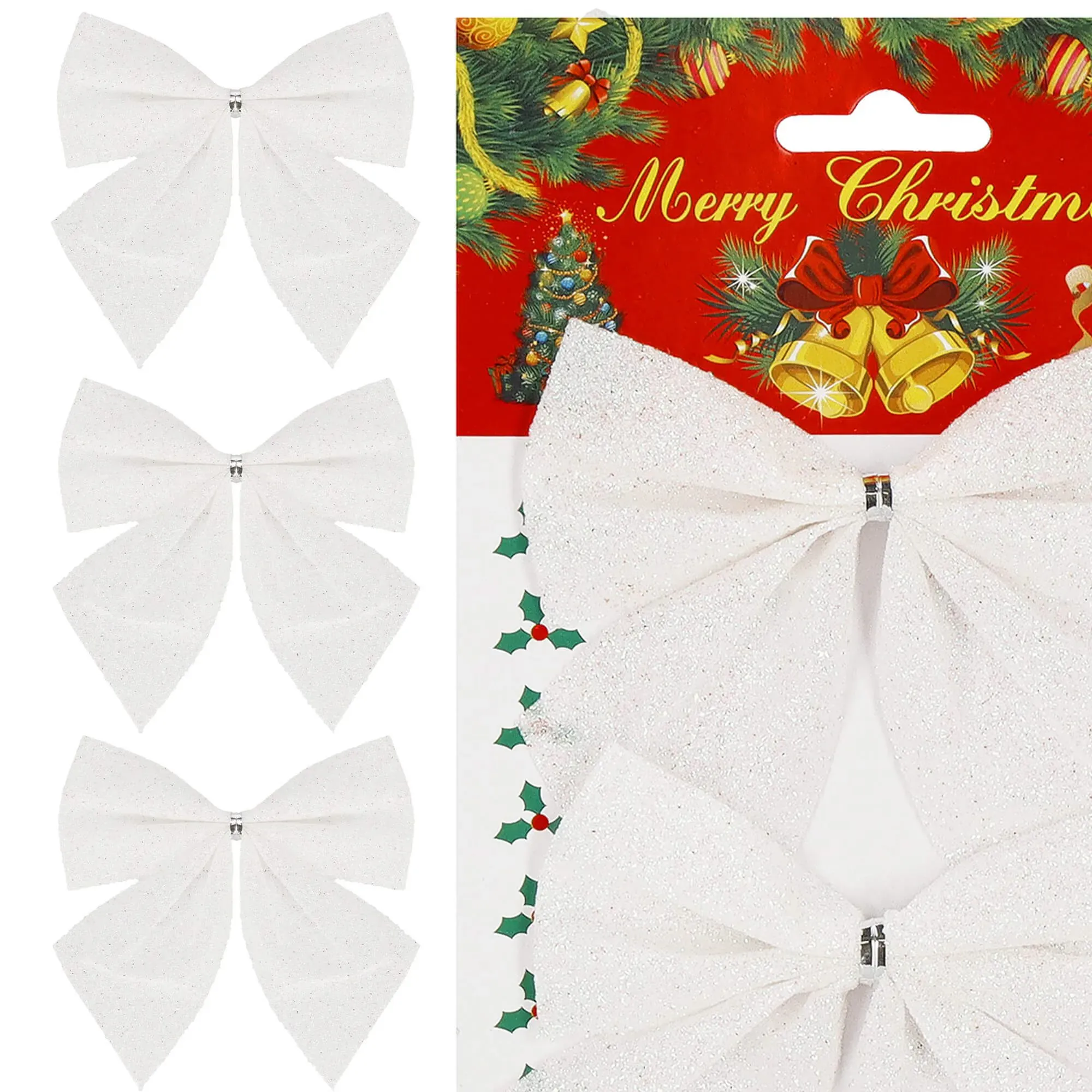 božićne mašne 11 × 11 cm – set 3 komada, bijele - slika 2