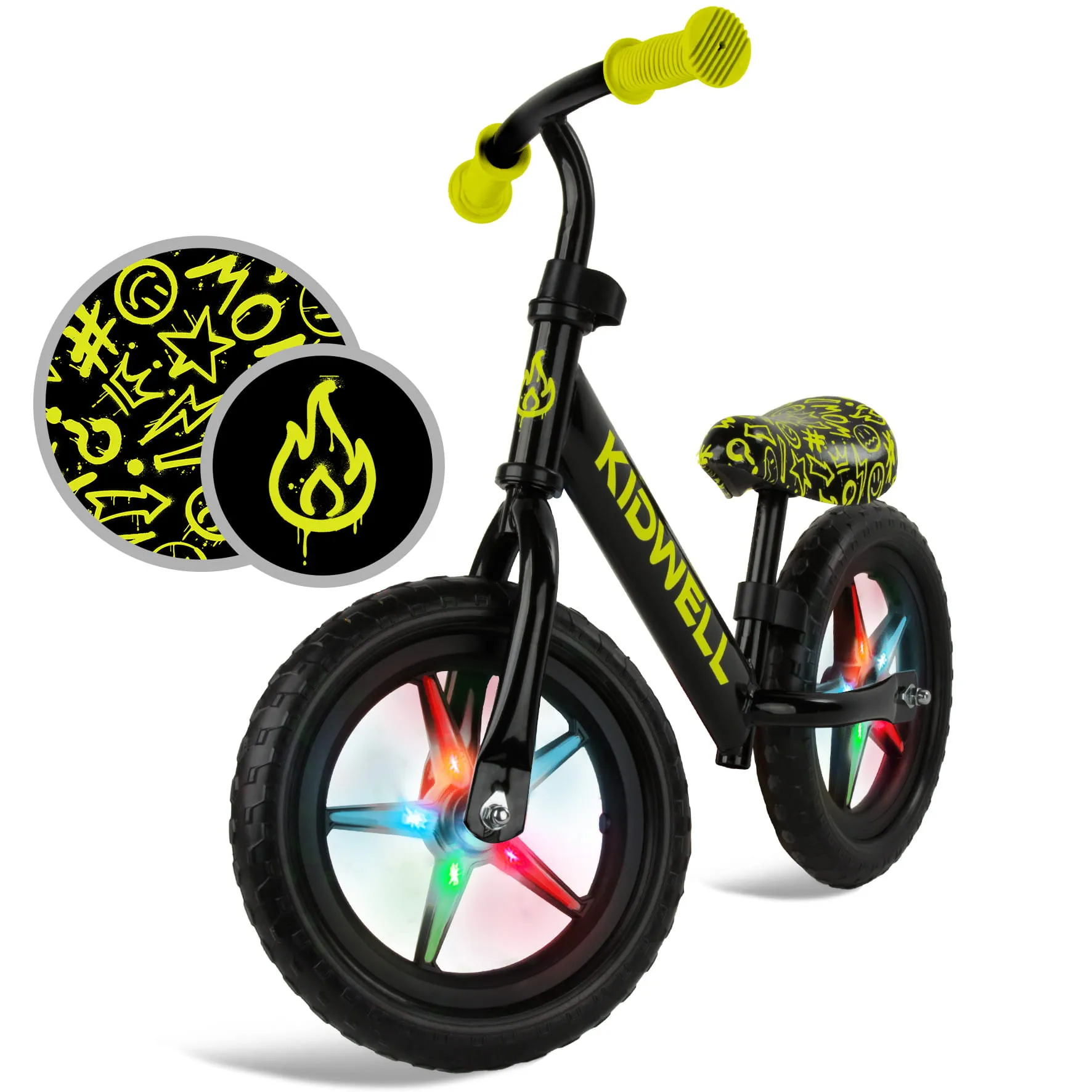 kidwell rebel led neonsko žuti bicikl za balansiranje - slika 9