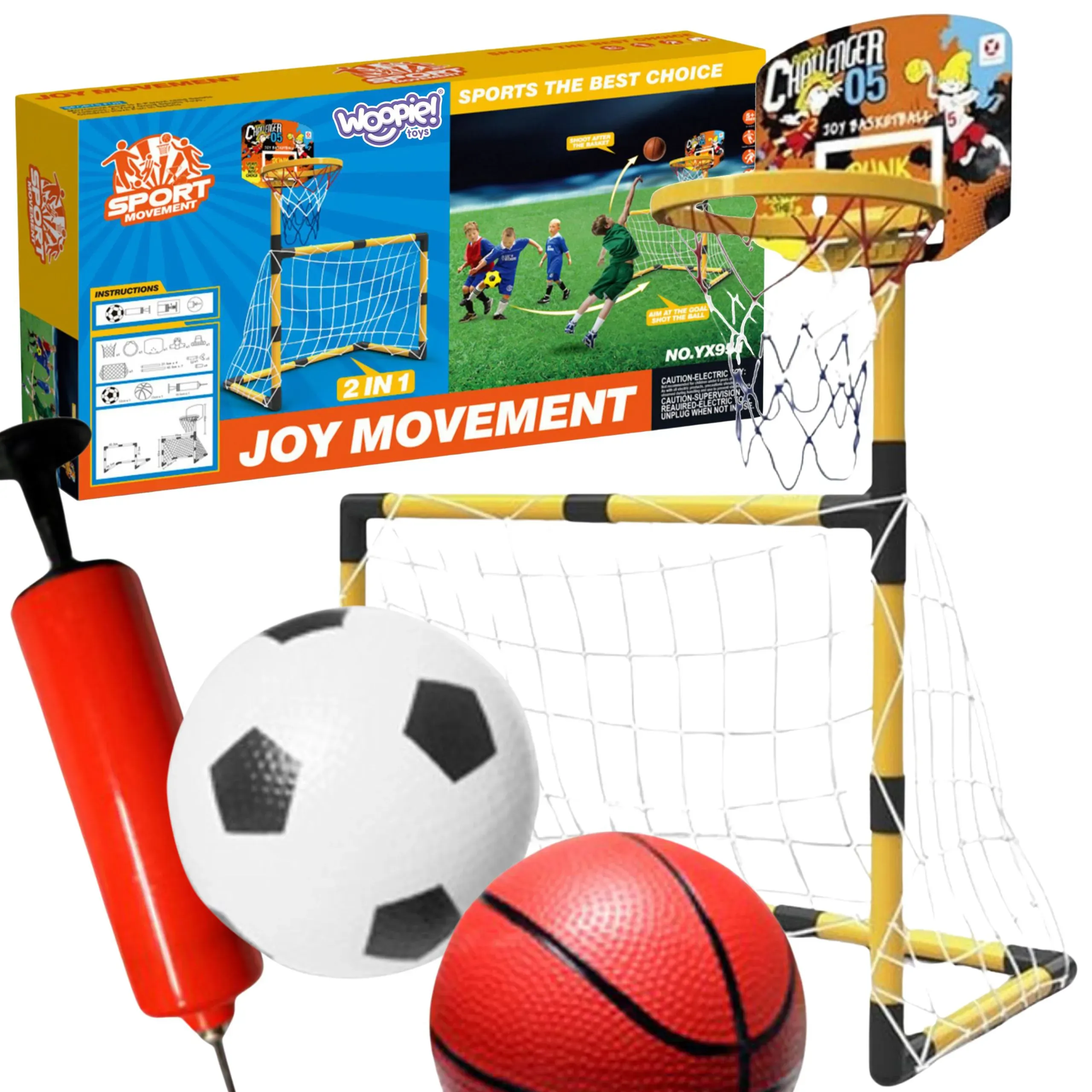 woopie set 2 u 1 " košarka, gol + lopta i pumpa - slika 2