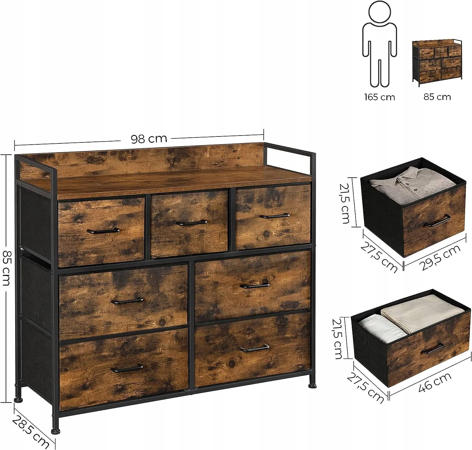 komoda s ladicama, rustikalno smeđa 98 x 28,5 x 85 cm - slika 4