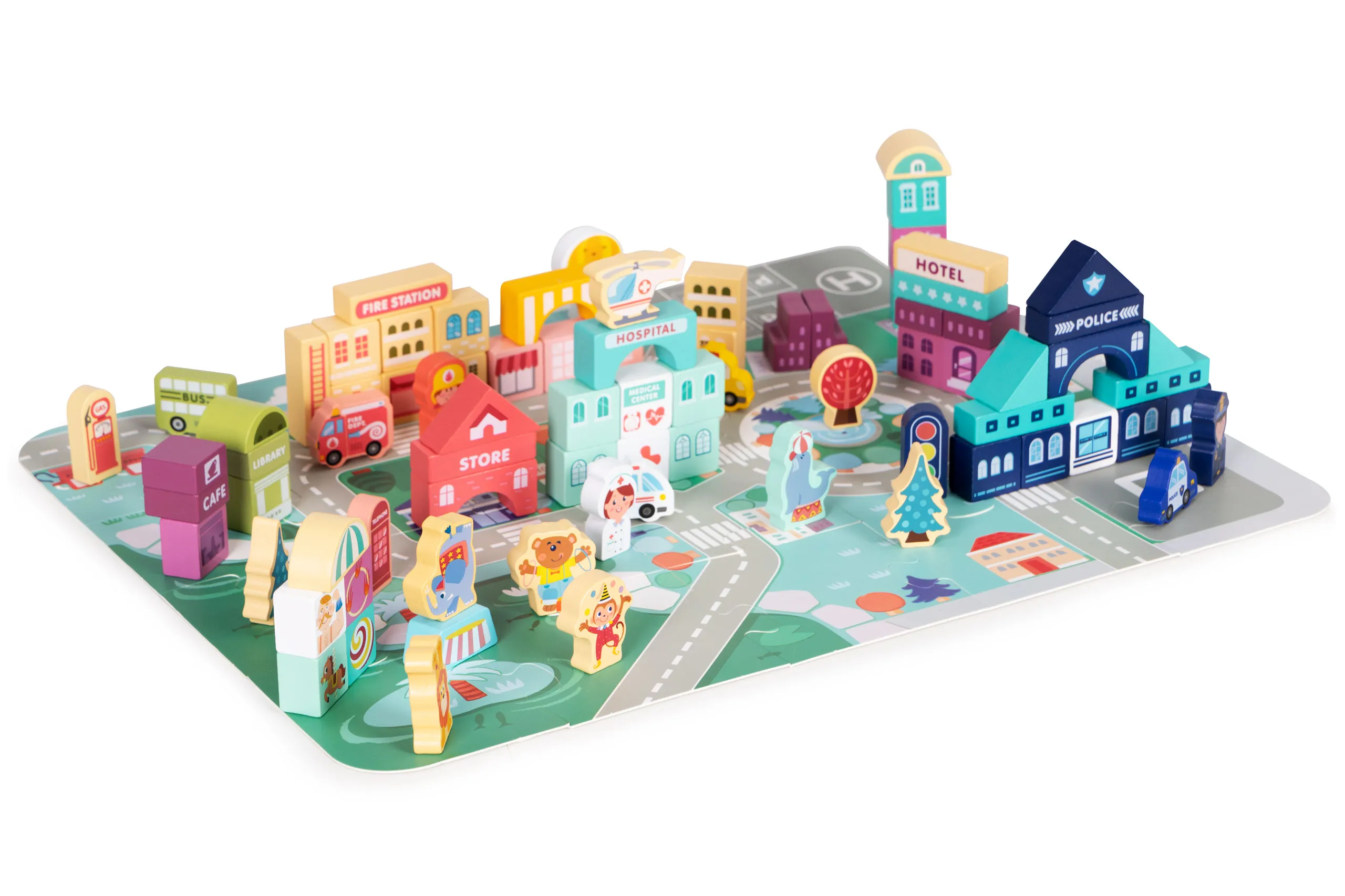 ecotoys drveni grad od kockica 121 komada - slika 5