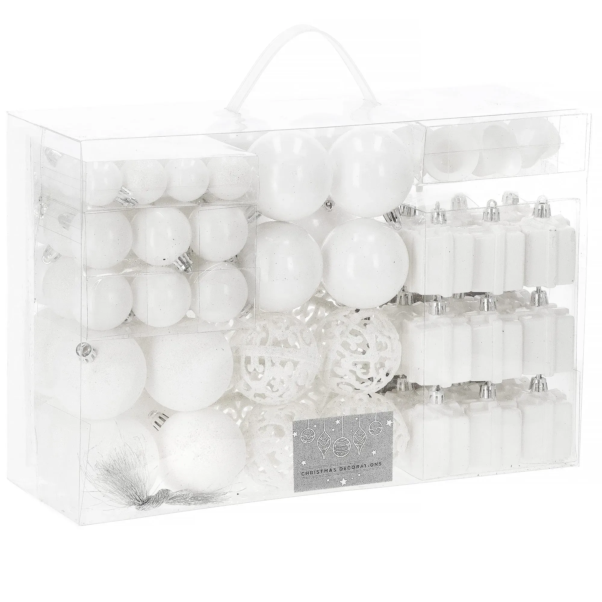 set božićnih kuglica 3–6 cm – 101 komad, bijele - slika 2