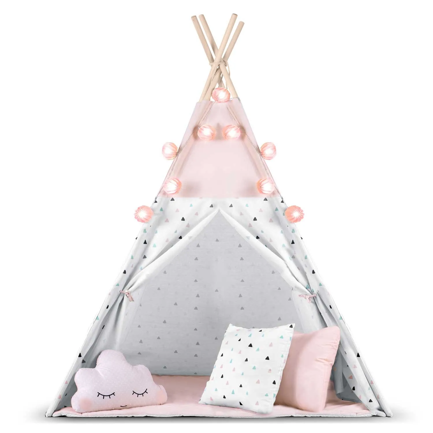 nukido teepee šator za djecu s svjetlima - rozi - slika 7