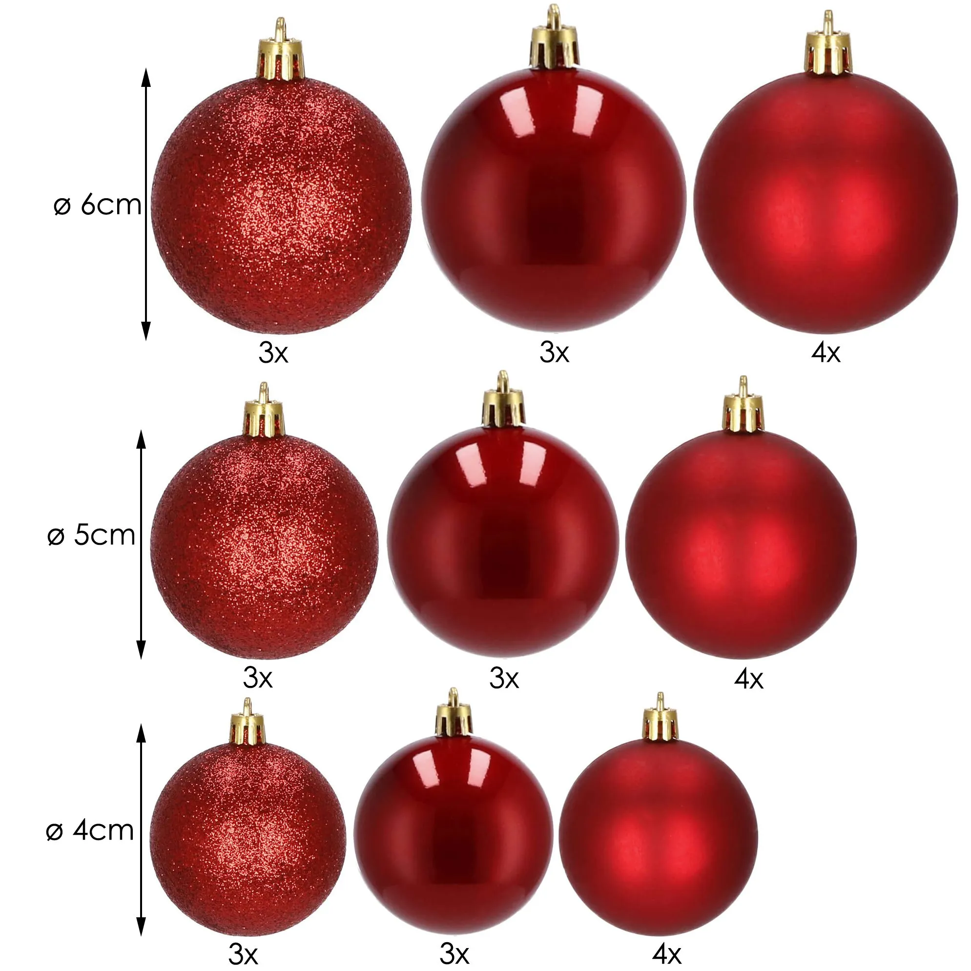božićne kuglice 4 / 5 / 6 cm – set 30 komada crveni - slika 3