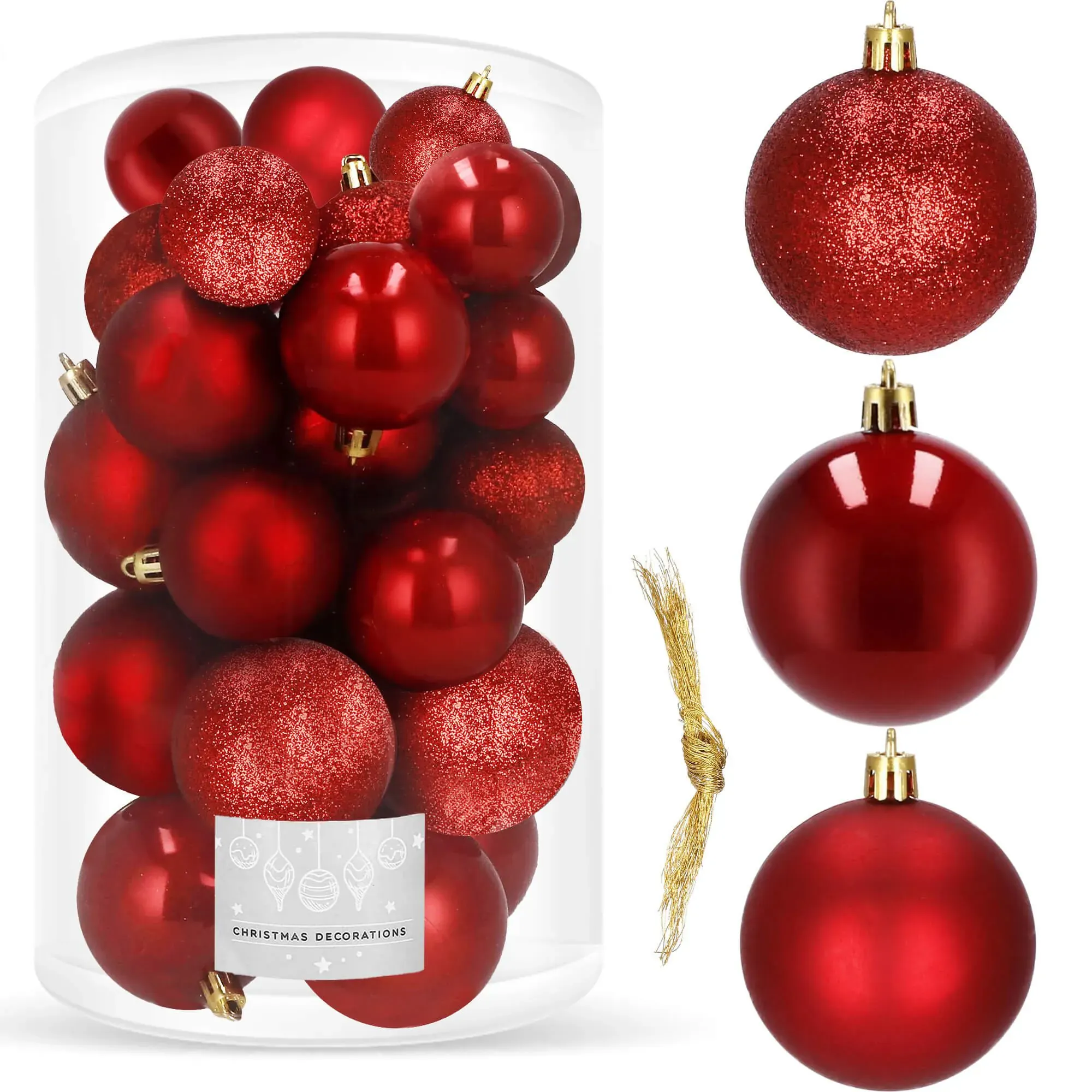 božićne kuglice 4 / 5 / 6 cm – set 30 komada crveni - slika 2